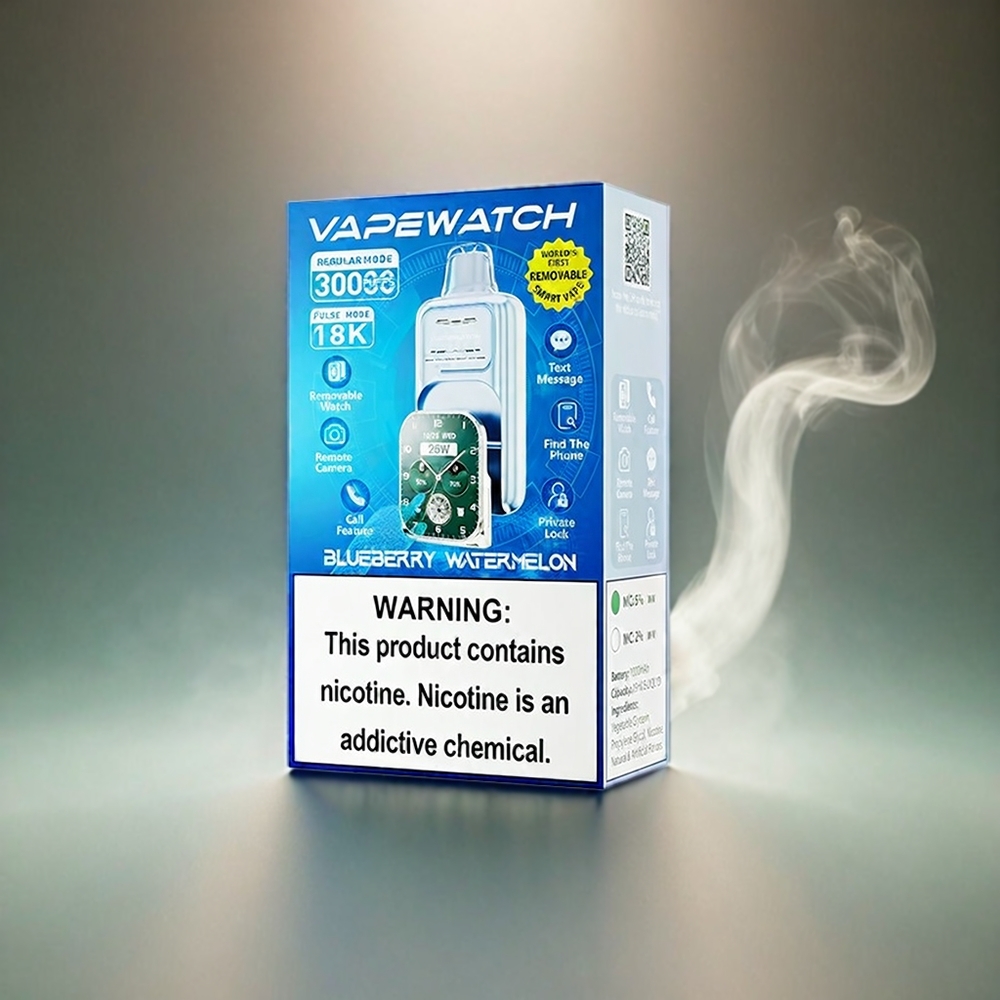 Italia Ingrosso JNR Vape Watch 30000 Puffs - Mirtillo Anguria - 1000mAh Batteria - 19mL E-liquido - Bobina a doppia maglia - Type-C Quick Charge