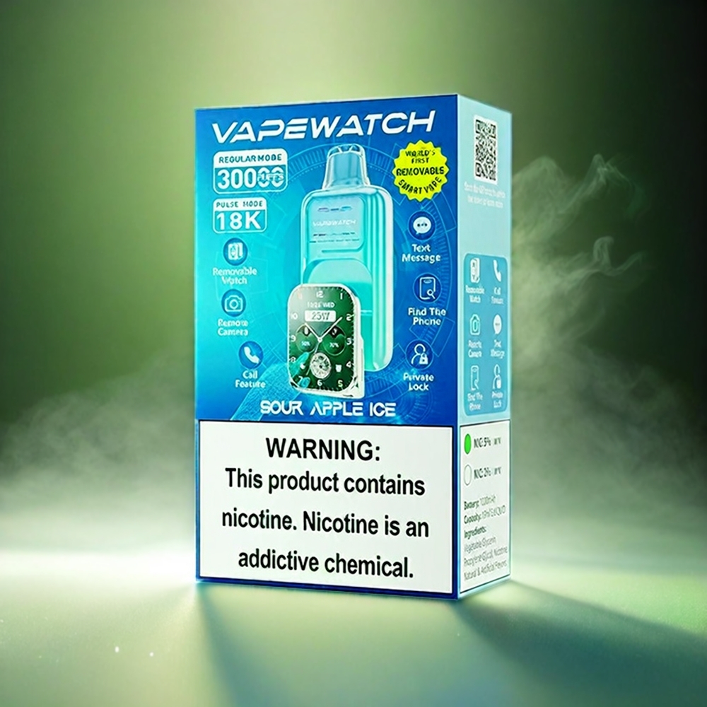 JNR Vape Watch 30000 Puffs Italia Ingrosso – Mela Acida Ghiaccio, 1000mAh Batteria, 19mL E-liquid, 5% Nicotine, Bobina a doppia maglia, Type-C Quick Charge