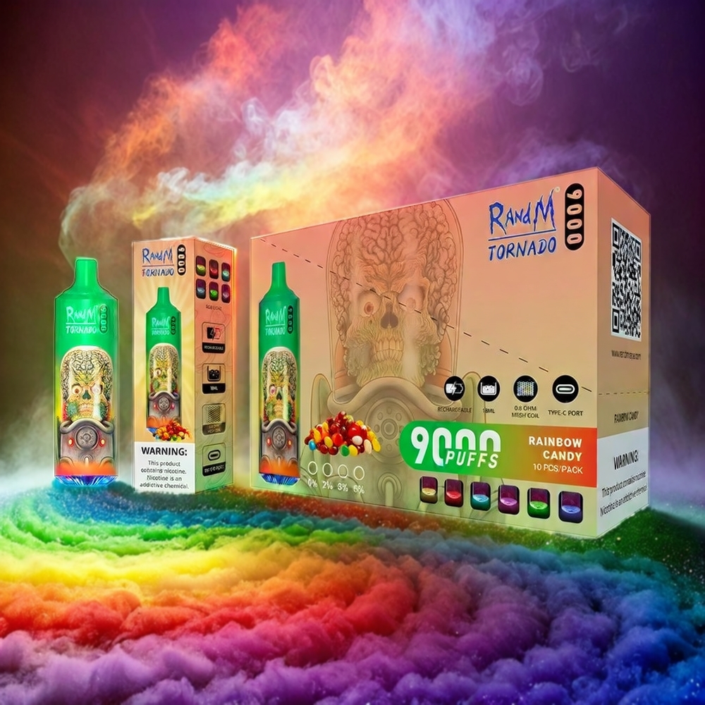 Italia Ingrosso RandM Tornado 9000 Puffs Rainbow Candy - 850mAh Ricaricabile, 18mL E-liquid, Mesh Coil, Display RGB, 54 Gusti