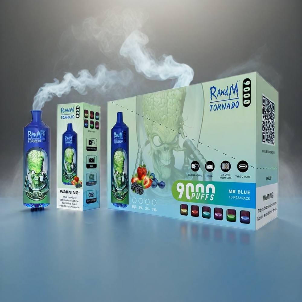 RandM Tornado 9000 Puffs Italia Ingrosso – 18mL Capacità, Display RGB, Mr Blue, 54 Gusti, Batteria 850mAh Ricaricabile