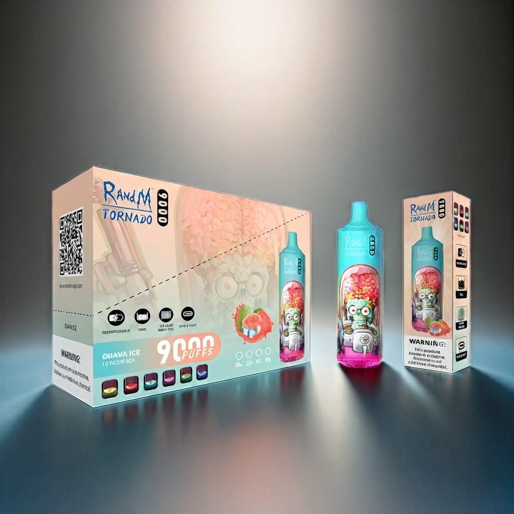 RandM Tornado 9000 Puffs Italia Ingrosso - 850 mAh Ricaricabile, 18 mL, Coil Mesh, Display RGB, Blu Lampone Acido - 54 Varianti di Gusto