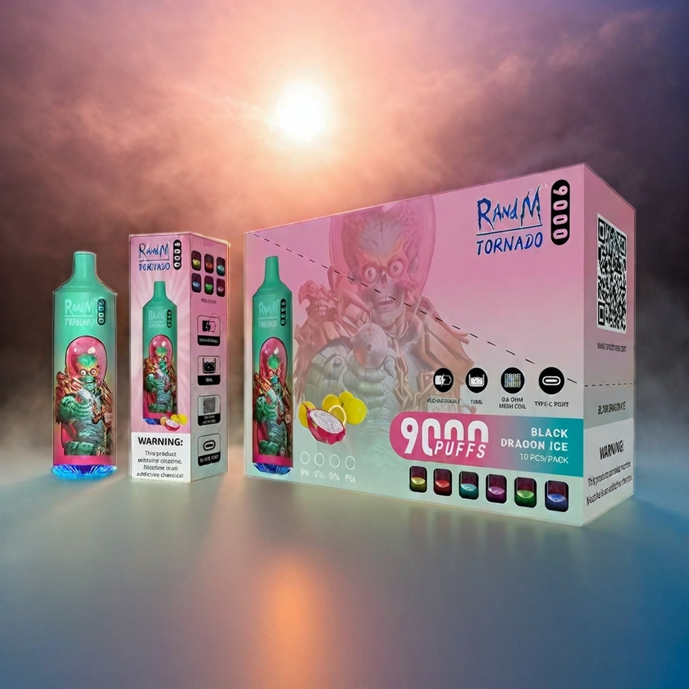 RandM Tornado 9000 Puffs Italia Ingrosso - 850 mAh Ricaricabile, 18 mL, Mesh Coil, Display RGB, Blu Razz Kush, 54 Gusti