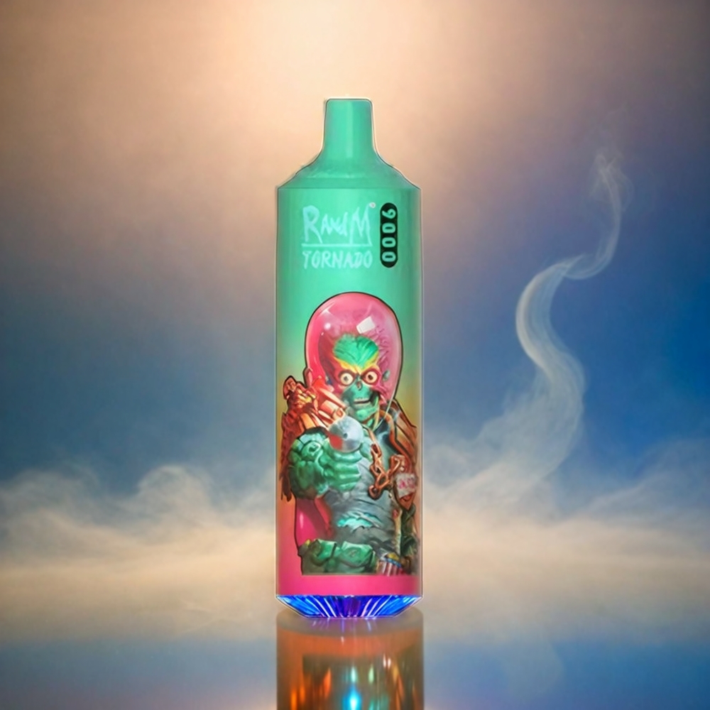 RandM Tornado 9000 Puffs Italia Ingrosso - 850 mAh Ricaricabile, 18 mL, Mesh Coil, Display RGB, Blu Razz Kush, 54 Gusti
