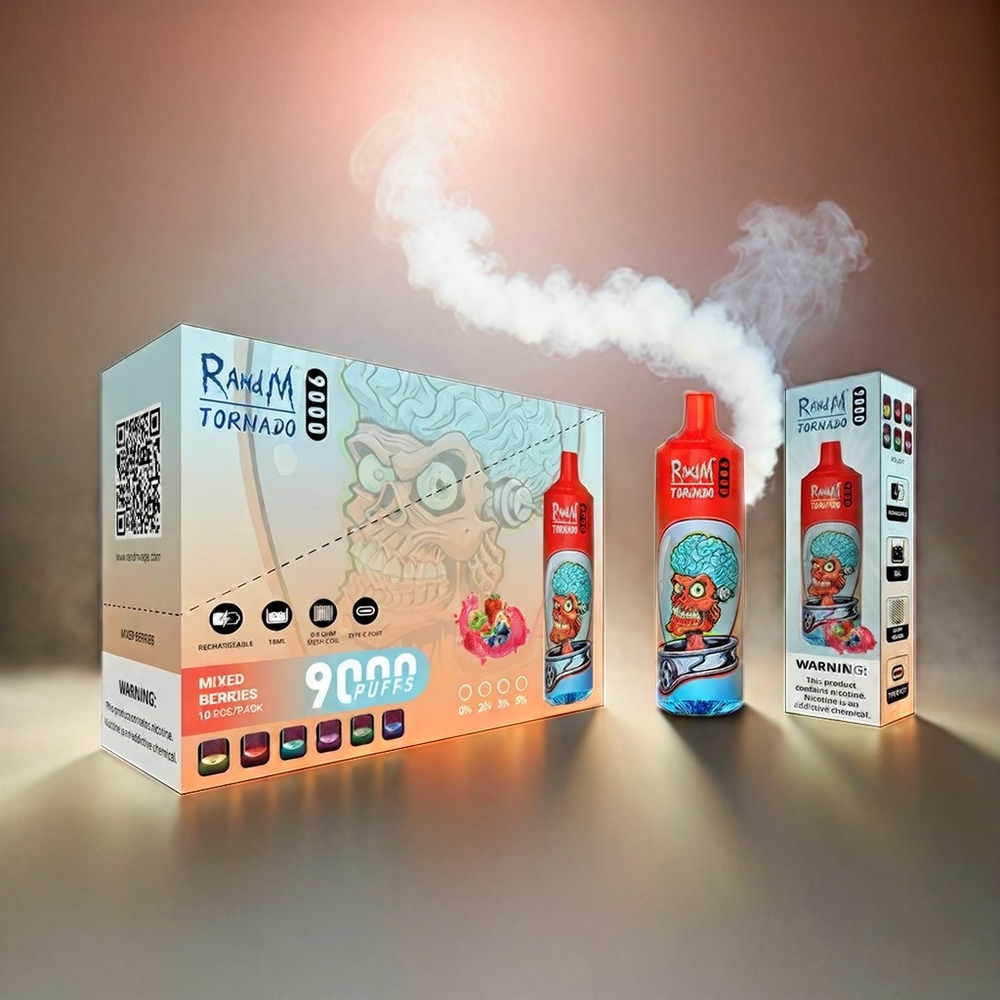 RandM Tornado 9000 Puffs Italia Ingrosso - 850 mAh Ricaricabile, 18 mL, Mesh Coil, Display RGB, Misto Frutti di Bosco