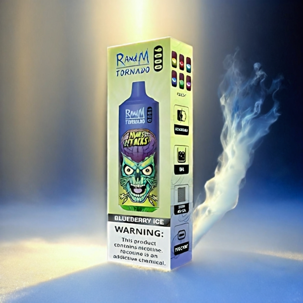 RandM Tornado 9000 Puffs Italia Ingrosso – Blueberry Ice (Mirtillo Ghiacciato), 850 mAh Ricaricabile, Display RGB Elegante, 18 mL, Mesh Coil, 54 Gusti