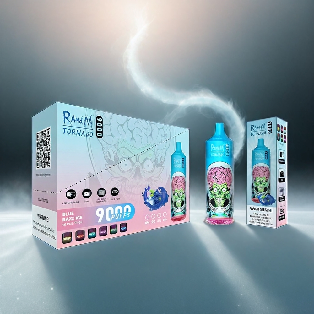 RandM Tornado 9000 Puffs Italia Ingrosso - Drago Nero Ghiaccio, 18mL e-Liquido, Display RGB, 54 Varietà di Gusti, Batteria 850 mAh Ricaricabile