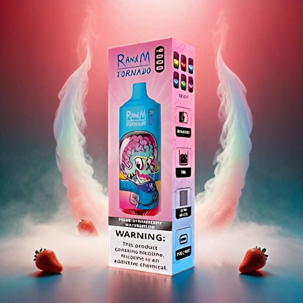 RandM Tornado 9000 Puffs Italia Ingrosso: Fragola Anguria, 850 mAh Ricaricabile, Display RGB, 18 mL Serbatoio, Mesh Coil
