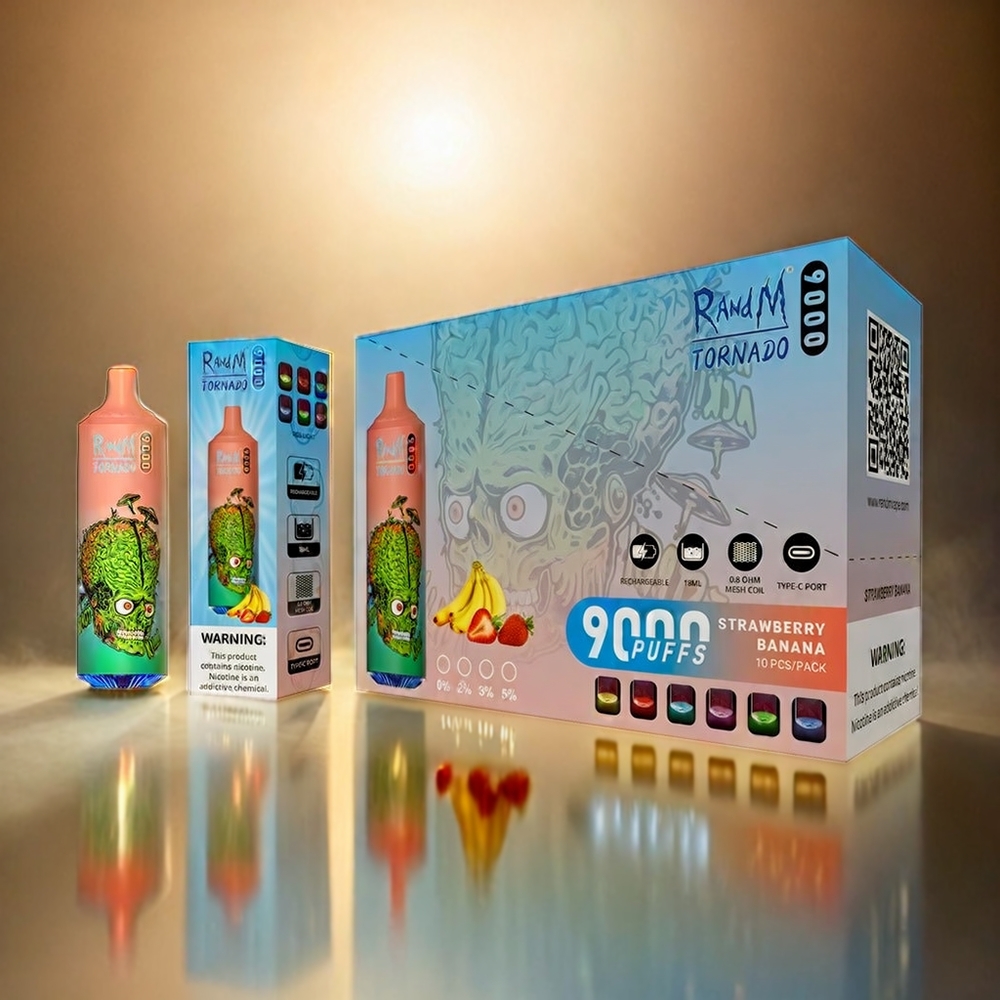 RandM Tornado 9000 Puffs Italia Ingrosso - Fragola Banana, 850 mAh Ricaricabile, 18 mL, Display RGB, 54 Gusti