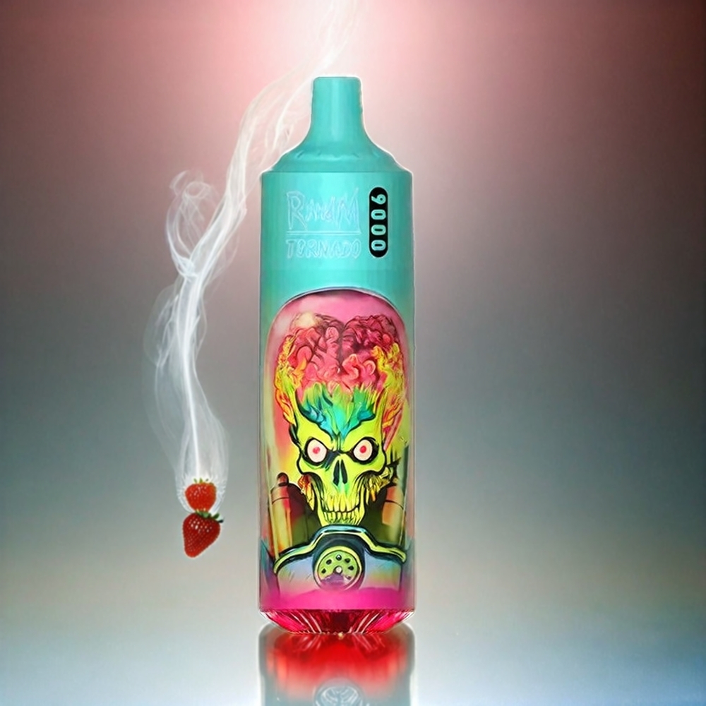 RandM Tornado 9000 Puffs Italia Ingrosso – Fragola Lampone Ciliegia Ghiaccio – 18mL, 850 mAh Ricaricabile, Display RGB, Mesh Coil