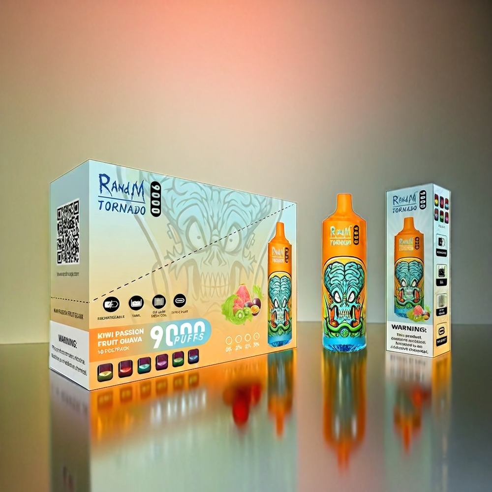 RandM Tornado 9000 Puffs - Italia Ingrosso - Kiwi Frutto della Passione Guava - 850 mAh Ricaricabile - Display RGB Elegante - 54 Gusti - Mesh Coil - 18 mL