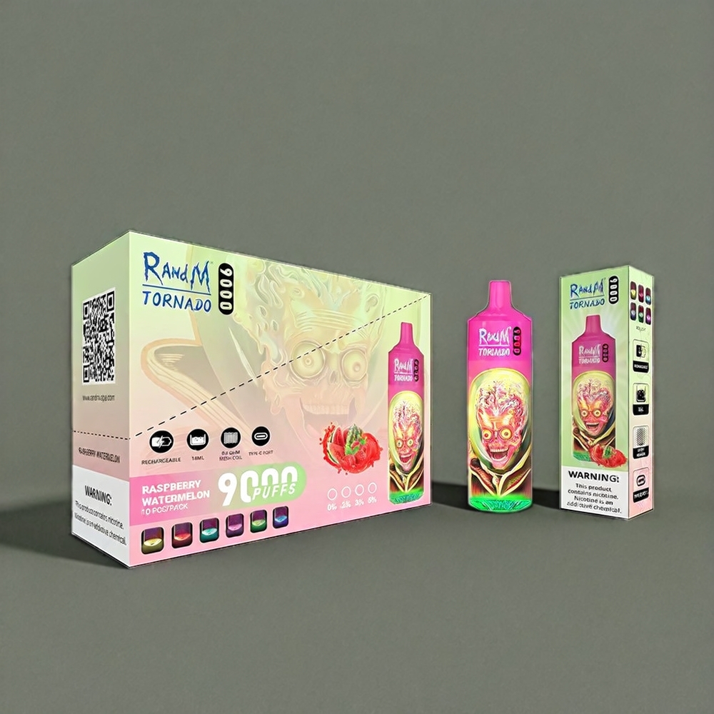 RandM Tornado 9000 Puffs Italia Ingrosso - Lampone Anguria - 18 mL e-liquid, 850 mAh Ricaricabile, Display RGB, 54 Gusti