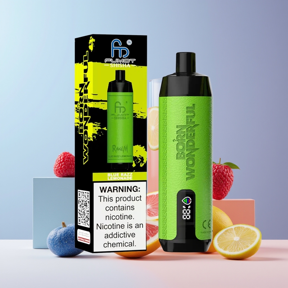 RandM Fumot Shisha Italia Ingrosso 10000 Puff Blu Lampone Limonata Disposable Vape con LED, 18ml, 850mAh, 0.6ohm