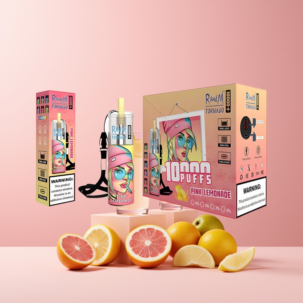 RandM Fumot Original Tornado 10000 Plus Disposable Vape Limone Rosa Italia Ingrosso 20ml 850mAh Mesh Coil