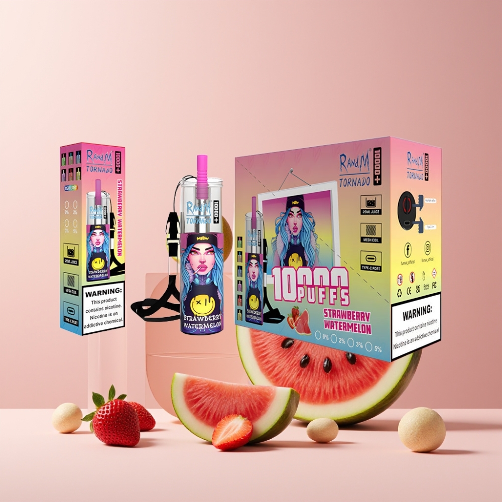RandM Fumot Original Tornado 10000 Plus Italia Ingrosso Disposable Vape Fragola Anguria 20ml 850mAh Mesh Coil Type-C RGB