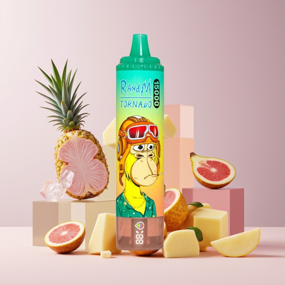 RandM Fumot Tornado 15000 Puff Italia Ingrosso Disposable Vape Ananas Ghiaccio - 25ml, 850mAh, Mesh Coil, LCD, Ricaricabile USB-C