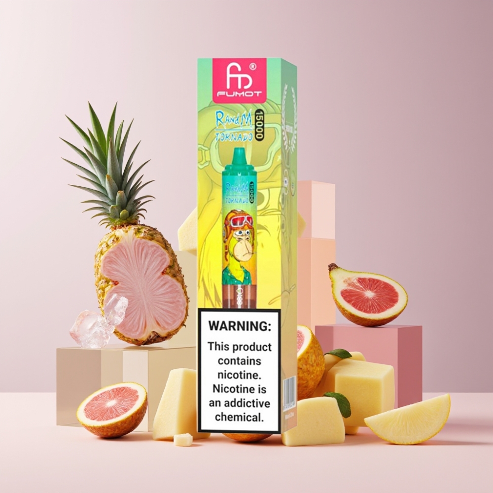 RandM Fumot Tornado 15000 Puff Italia Ingrosso Disposable Vape Ananas Ghiaccio - 25ml, 850mAh, Mesh Coil, LCD, Ricaricabile USB-C