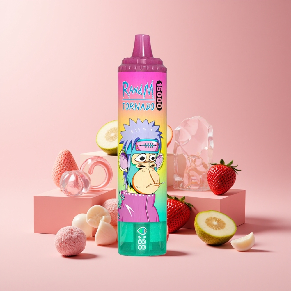 RandM Fumot Tornado 15000 Puff Italia Ingrosso Disposable Vape Fragola Ghiaccio - 25ml, 850mAh, Ricaricabile USB-C, Schermo LCD