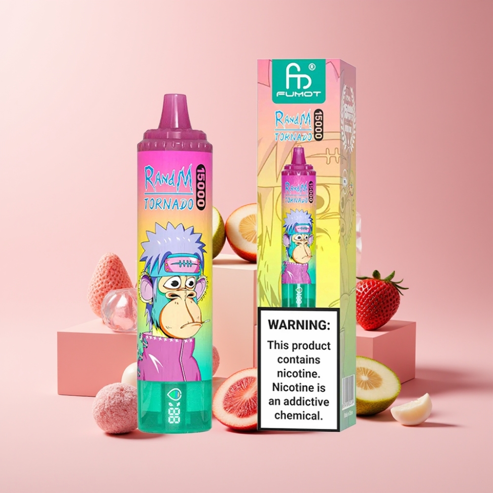 RandM Fumot Tornado 15000 Puff Italia Ingrosso Disposable Vape Fragola Ghiaccio - 25ml, 850mAh, Ricaricabile USB-C, Schermo LCD