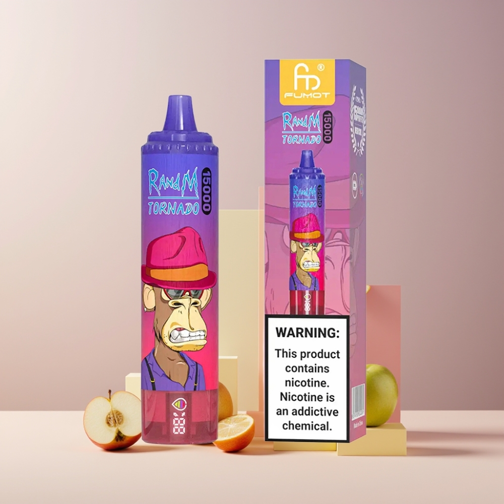 RandM Fumot Tornado 15000 Puff Italia Ingrosso Disposable Vape Mela Verde 25ml 850mAh LCD Tipo-C