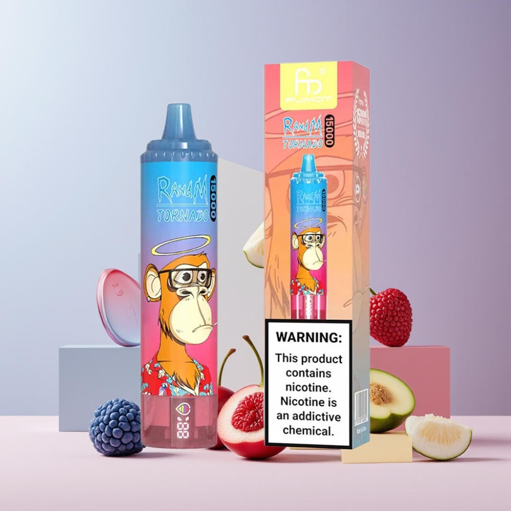 RandM Fumot Tornado 15000 Puff Italia Ingrosso Disposable Vape Mirtillo Razz Ciliegia - 25ml, 850mAh, USB-C, LCD