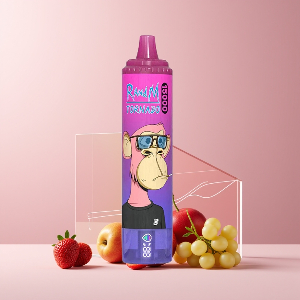 RandM Fumot Tornado 15000 Puff Italia Ingrosso - Fragola Uva, 25ml, USB-C, LCD, Mesh Coil