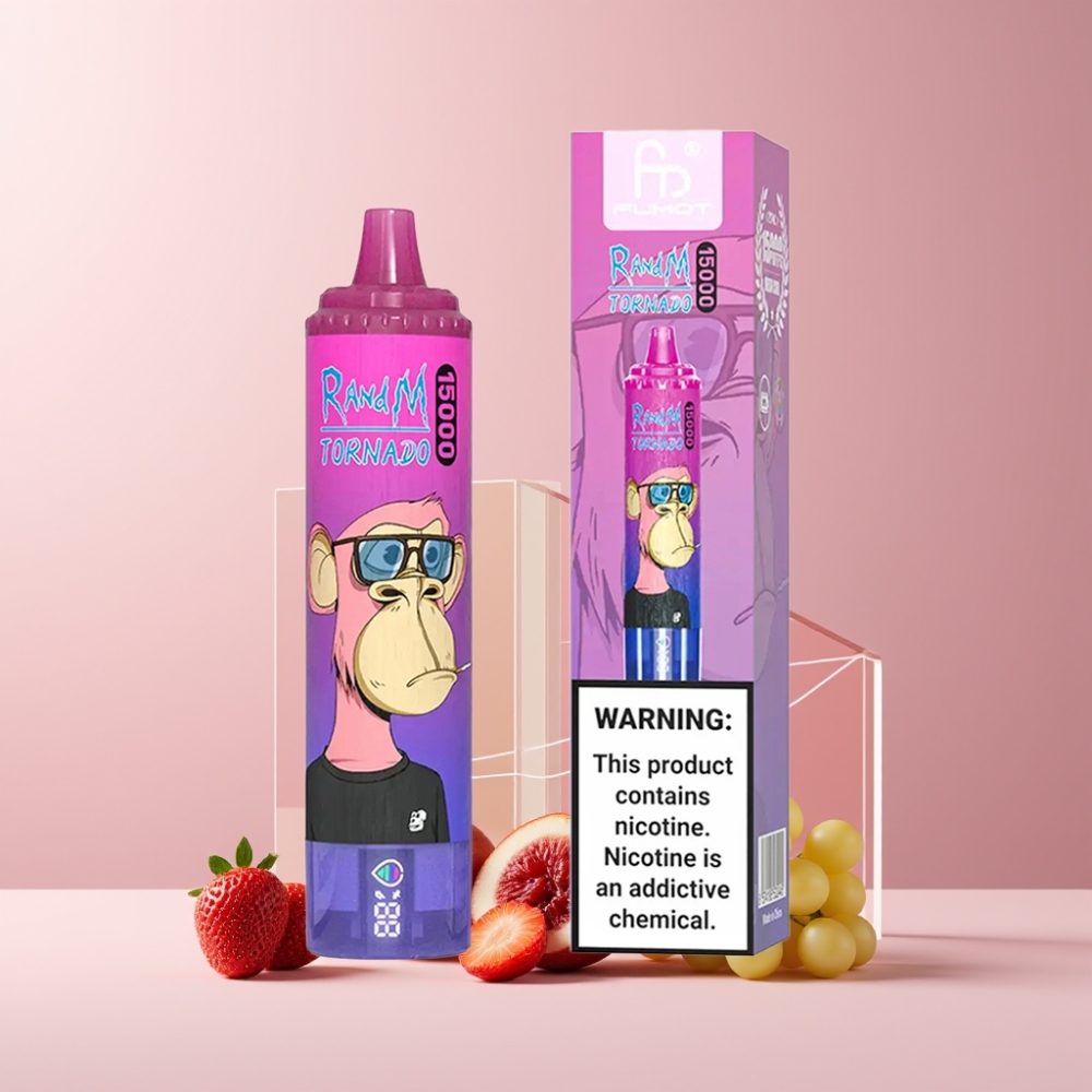 RandM Fumot Tornado 15000 Puff Italia Ingrosso - Fragola Uva, 25ml, USB-C, LCD, Mesh Coil