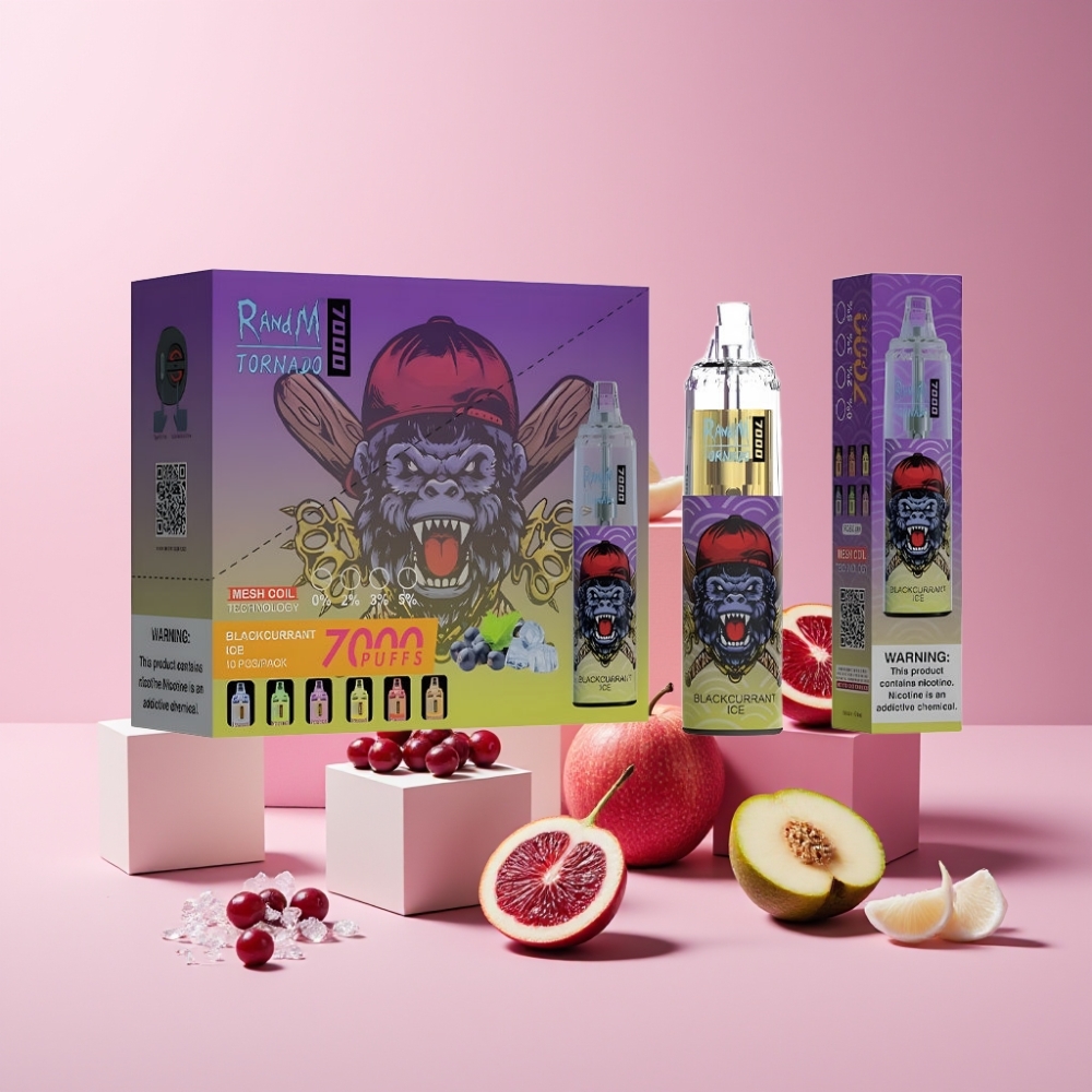 RandM Fumot Tornado 7000 Italia Ingrosso – 14ML E-liquid, 850MAH, Grigio Nero Ghiaccio, Mesh Coil, Type-C, RGB Light, Nic 0-5%, Air-Adjustable