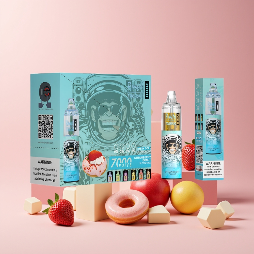 RandM Fumot Tornado 7000 Italia Ingrosso Disposable Vape - Fragola Ciambella, 14ML, 850MAH, Mesh Coil, Type-C