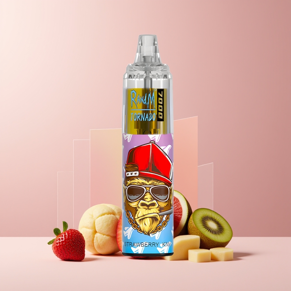 RandM Fumot Tornado 7000 Italia Ingrosso Disposable Vape Fragola Kiwi 14ML 850MAH Mesh Coil Type-C RGB