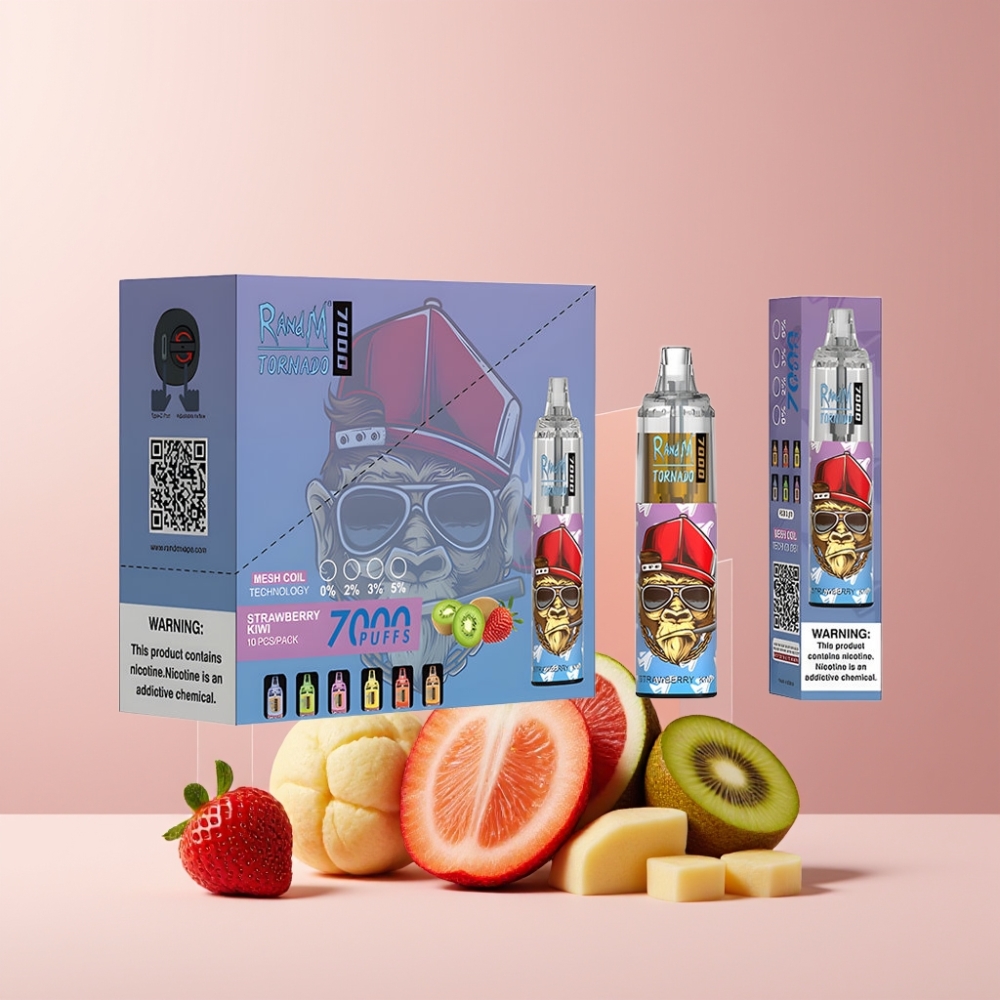 RandM Fumot Tornado 7000 Italia Ingrosso Disposable Vape Fragola Kiwi 14ML 850MAH Mesh Coil Type-C RGB