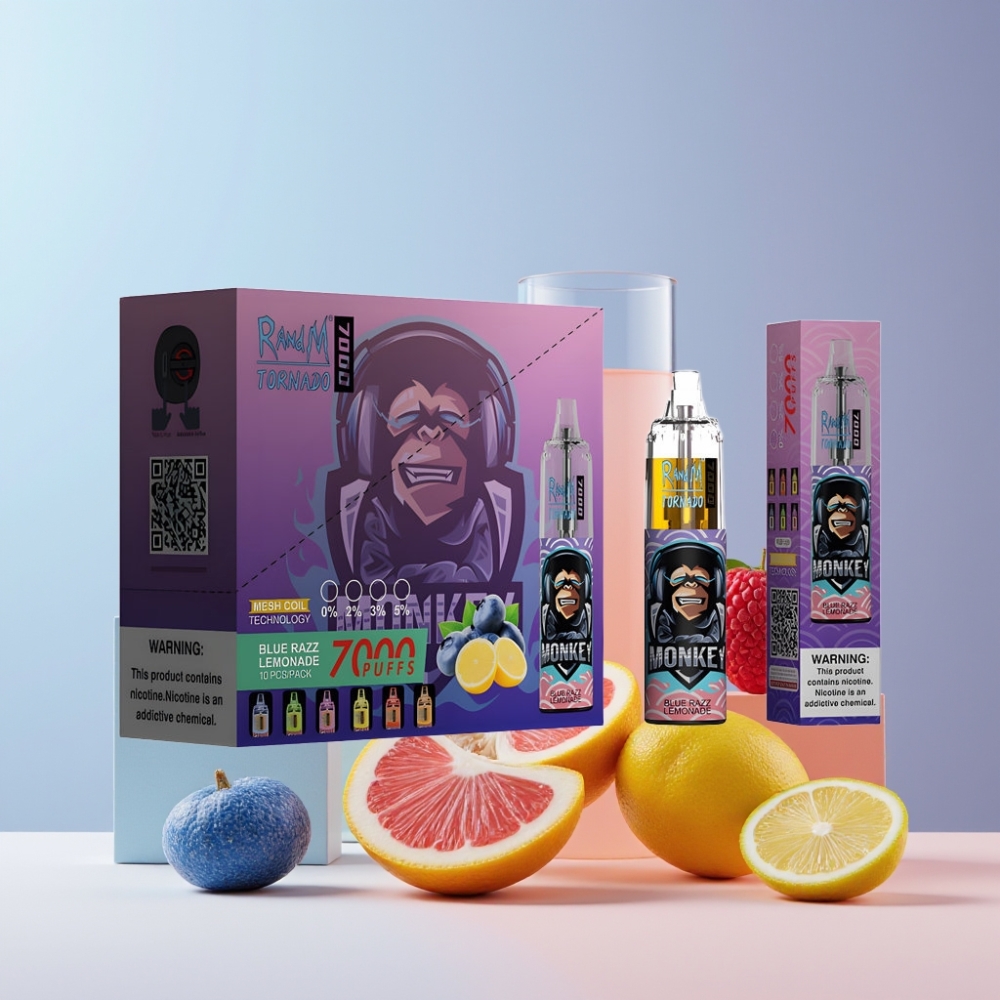 RandM Fumot Tornado 7000 Italia ingrosso - 14ML E-liquid, 850MAH, Mesh Coil, Blu Lampone Limonata