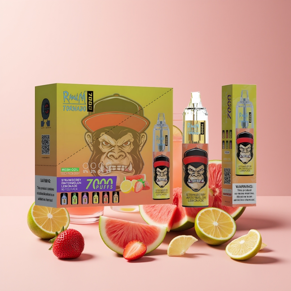 RandM Fumot Tornado 7000 Italia ingrosso - 14ML E-liquid, 850MAH, Mesh Coil, Fragola Anguria Limonata