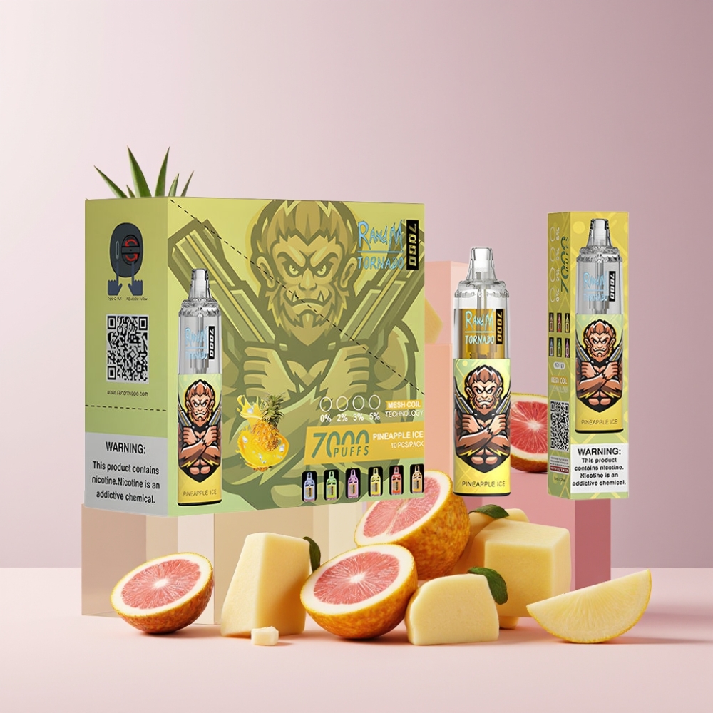 RandM Fumot Tornado 7000 Italia ingrosso - 14ML E-liquid, 850MAH, Mesh Coil, Ghiaccio Ananas