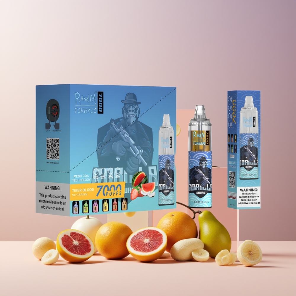 RandM Fumot Tornado 7000 Italia ingrosso - 14ML E-liquid, 850MAH, Mesh Coil, Sangue di Tigre