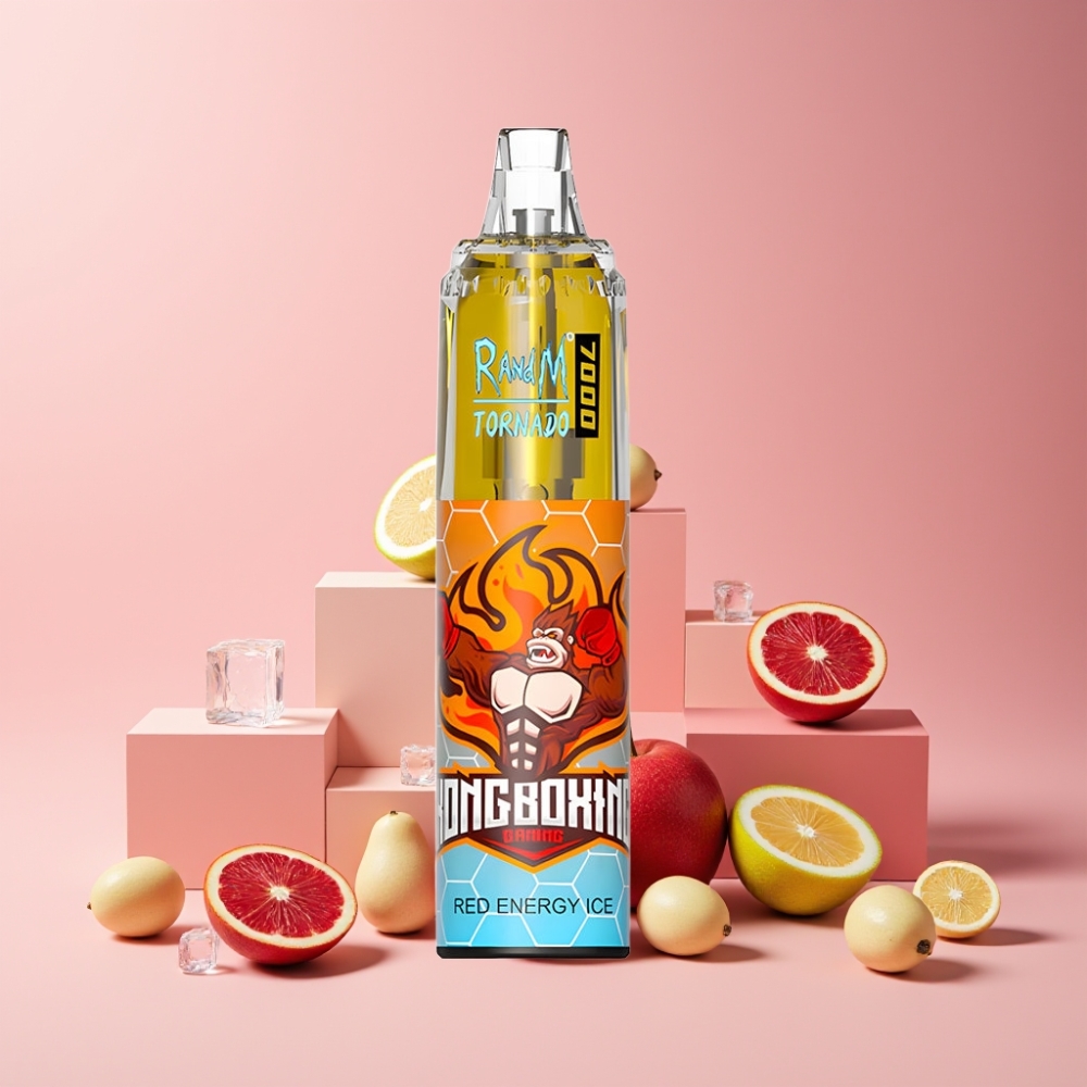 RandM Fumot Tornado 7000 Italia ingrosso - 14ML E-liquid, 850MAH, Mesh Coil, Tipo-C, Rosso Energia Ghiaccio