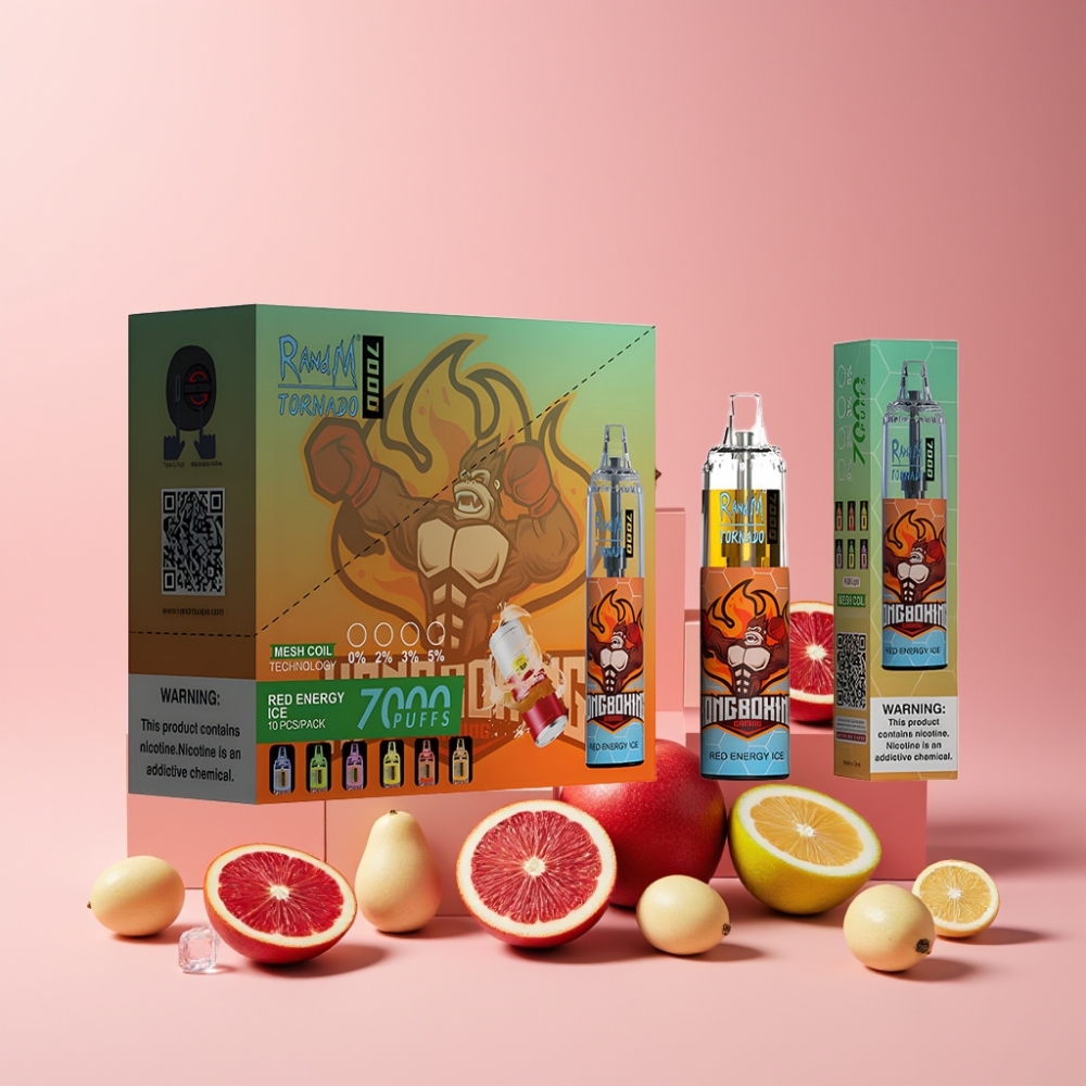 RandM Fumot Tornado 7000 Italia ingrosso - 14ML E-liquid, 850MAH, Mesh Coil, Tipo-C, Rosso Energia Ghiaccio