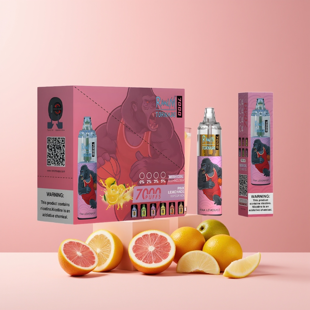 RandM Fumot Tornado 7000 Italia ingrosso - Disposable Vape Limonata Rosa, 14ML, 850MAH, Mesh Coil, Type-C, RGB Light, Nic 0-5%, Air-Adjustable