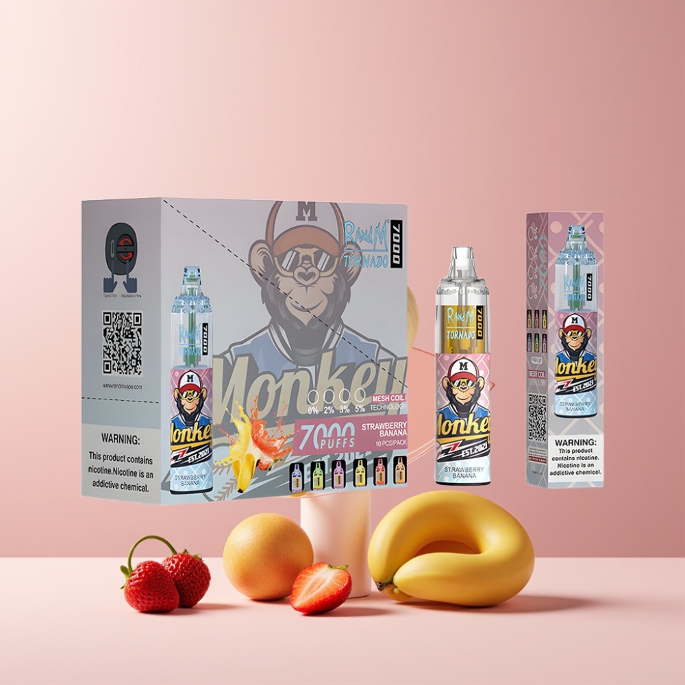 RandM Fumot Tornado 7000 Italia ingrosso - Fragola Banana, 14ML, 850MAH, Mesh, Type-C, RGB, 0-5% Nic, Air-Adjustable