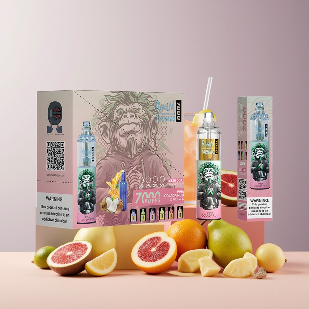 RandM Fumot Tornado 7000 Puff Italia Ingrosso - 14ML E-liquid, 850MAH, Mesh Coil, Aria Regolabile, Gusto Pina Colada Rum