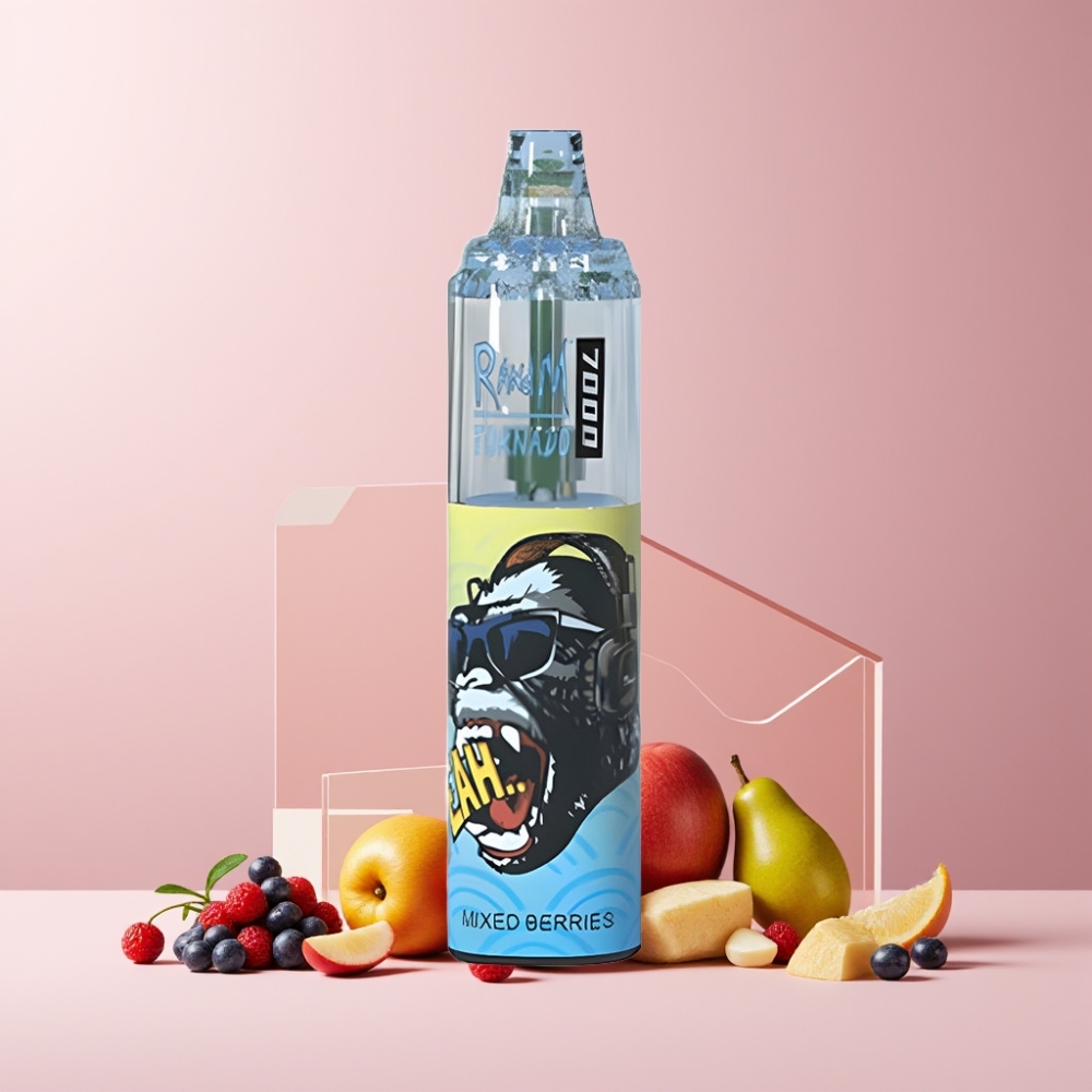 RandM Fumot Tornado 7000 Puff Italia Ingrosso - 14ML E-liquid, 850MAH, Mesh Coil, Tipo-C, RGB, Aria Regolabile, Misto Frutti di Bosco