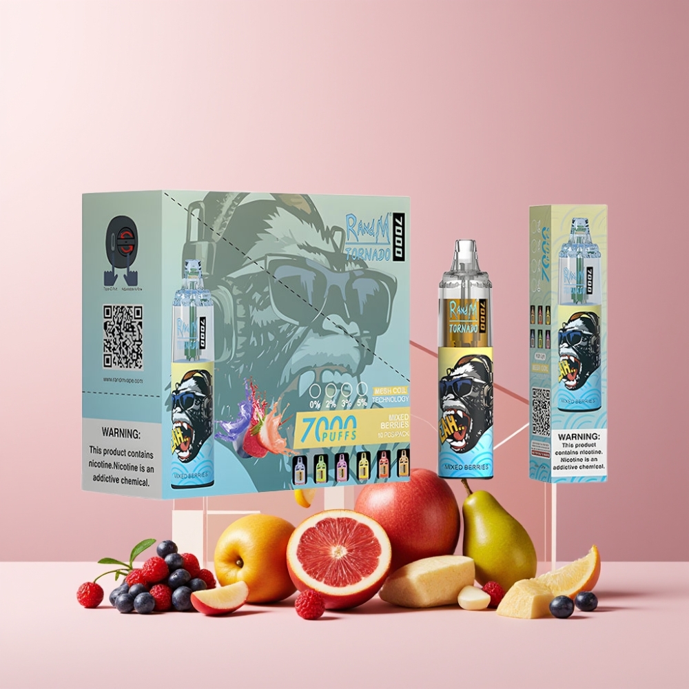 RandM Fumot Tornado 7000 Puff Italia Ingrosso - 14ML E-liquid, 850MAH, Mesh Coil, Tipo-C, RGB, Aria Regolabile, Misto Frutti di Bosco