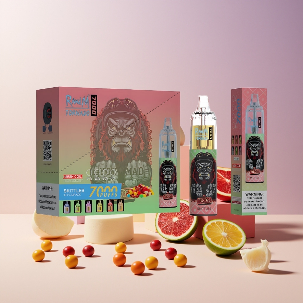RandM Fumot Tornado 7000 Puff Italia Ingrosso - 14ML E-liquid, Mesh Coil, RGB Light, Skittles (Gioielli)