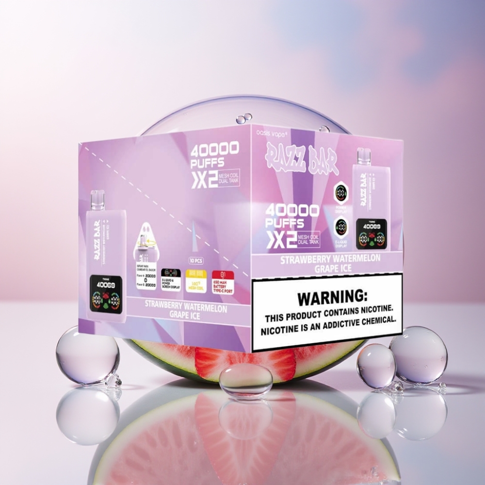 Razz Bar 40000 Puff Italia Ingrosso Display, Fragola Anguria & Uva Ghiaccio, 650mAh Type-C, 1.0Ω 2 Mesh, 2%/5% Nic