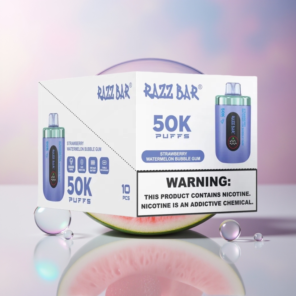 Razz Bar 50K Puffs Italia Ingrosso Sigaretta elettronica usa e getta Fragola Anguria Bubble Gum, 50000 Puff, 650mAh, Ricaricabile Type-C