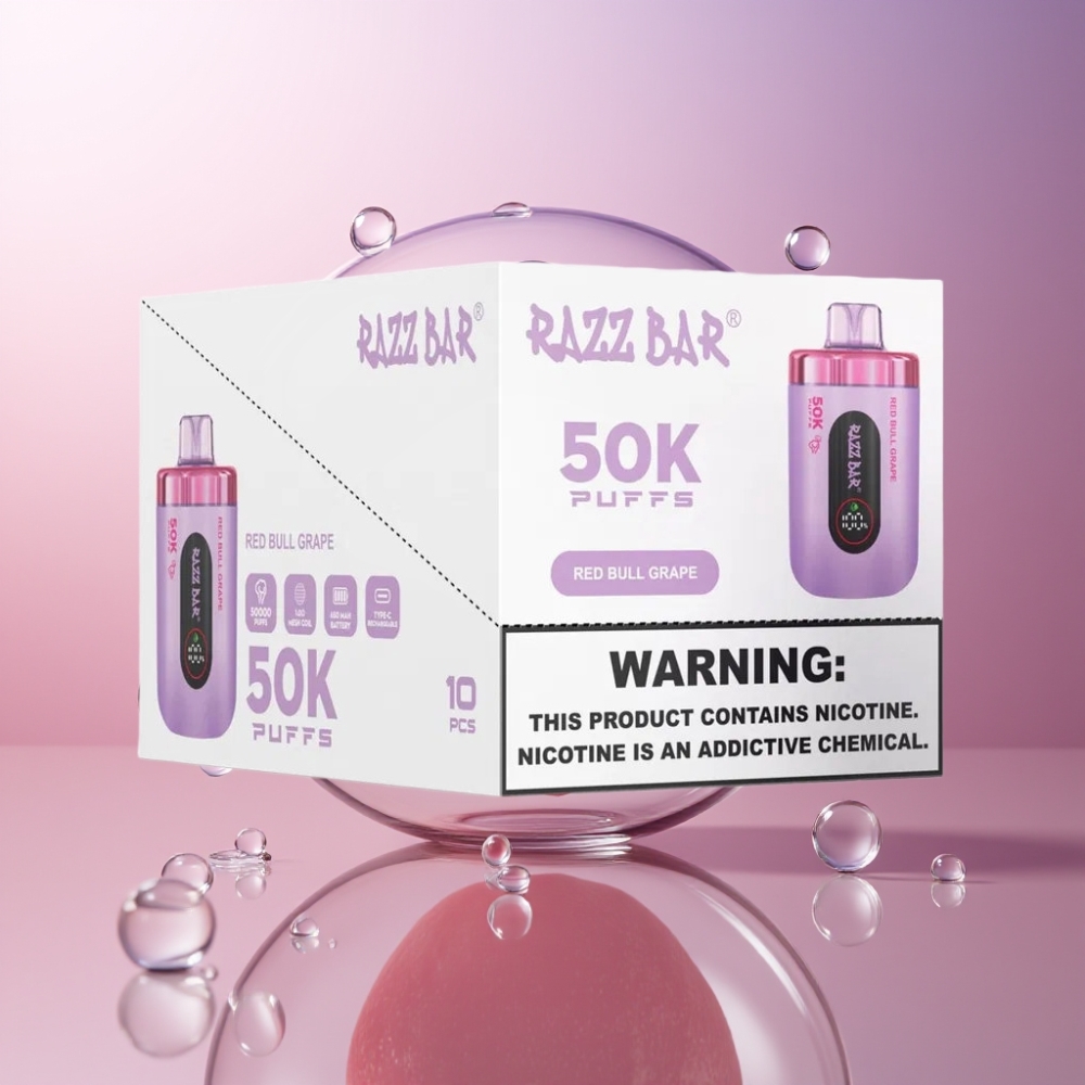 Razz Bar 50K Puffs Sigaretta elettronica usa e getta Uva Toro Rosso e Lampone Italia Ingrosso 50000 Puff 650mAh Tipo-C