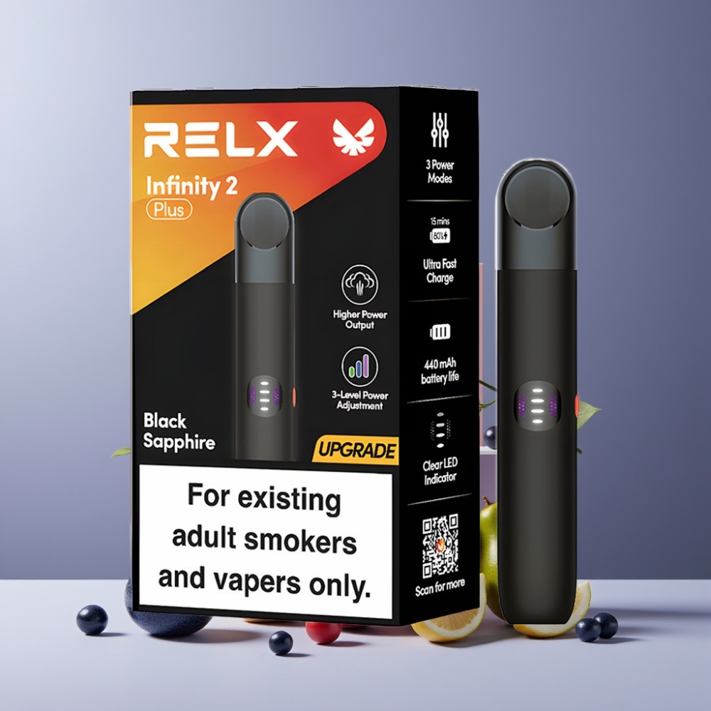 RELX Infinity 2 Plus Dispositivo Italia Ingrosso - Zaffiro Nero, 3 Modalità Regolabili, 440mAh, Tipo-C