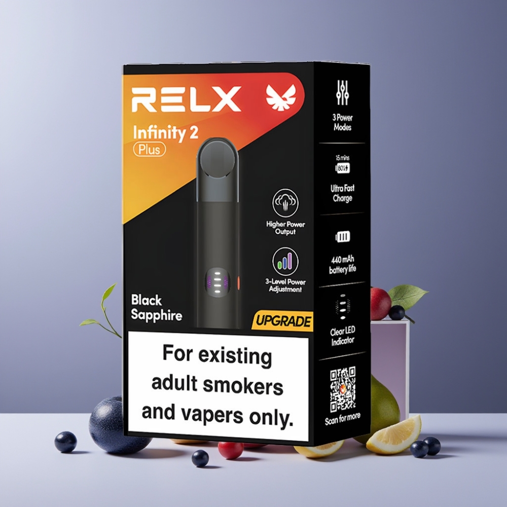 RELX Infinity 2 Plus Dispositivo Italia Ingrosso - Zaffiro Nero, 3 Modalità Regolabili, 440mAh, Tipo-C
