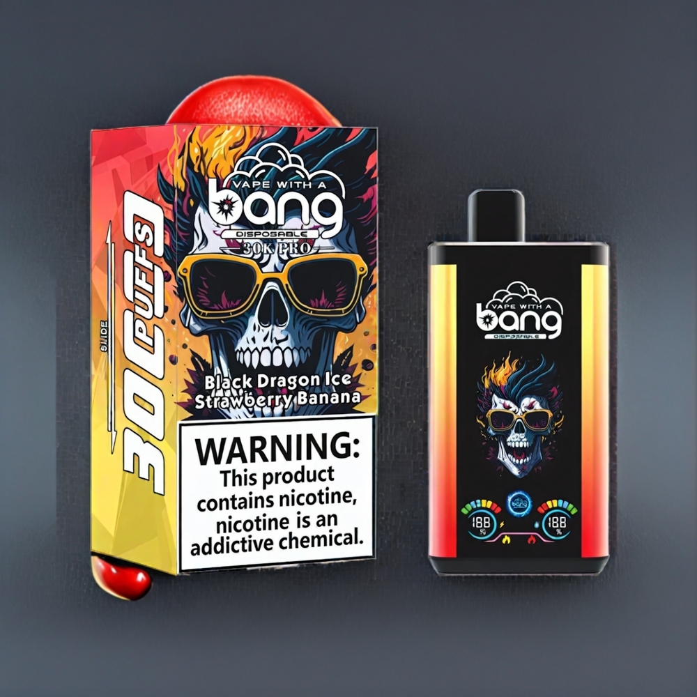 Bang 30K Pro 30000 Puff Italia Ingrosso vape monouso Drago Nero Ghiaccio & Fragola Banana con 36ml E-Liquid, 550mAh, Dual-Flavor System