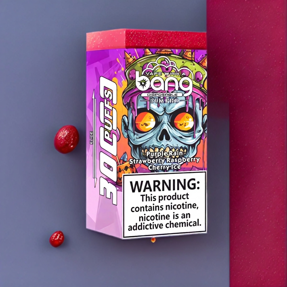 Bang 30K Pro 30000 Puff Italia ingrosso vape monouso Pioggia Viola & Fragola Lampone Ciliegia Ghiaccio con 36ml di E-Liquid, 550mAh, Dual-Flavor System, Nicotina 0%/2%/3%/5%
