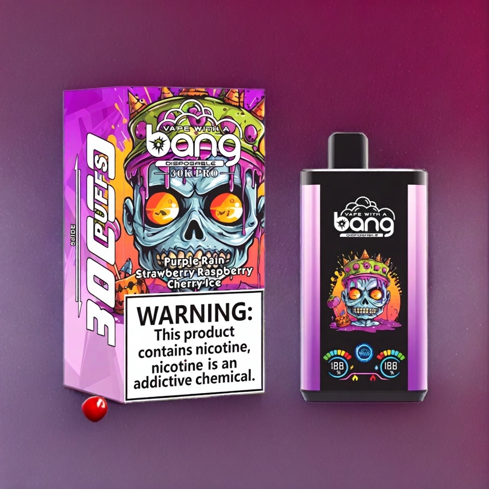 Bang 30K Pro 30000 Puff Italia ingrosso vape monouso Pioggia Viola & Fragola Lampone Ciliegia Ghiaccio con 36ml di E-Liquid, 550mAh, Dual-Flavor System, Nicotina 0%/2%/3%/5%